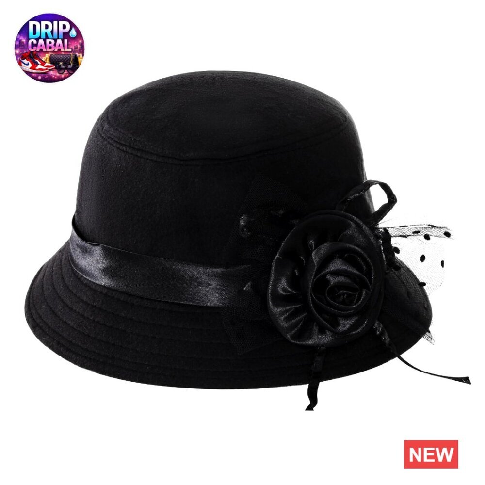 Vintage Felt Cloche Hat Imitation Wool Flat Brim Bucket Hat